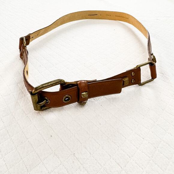 Worth Italian Leather Studded Belt Brown Buckle Accents Size L - Picture 2 of 5